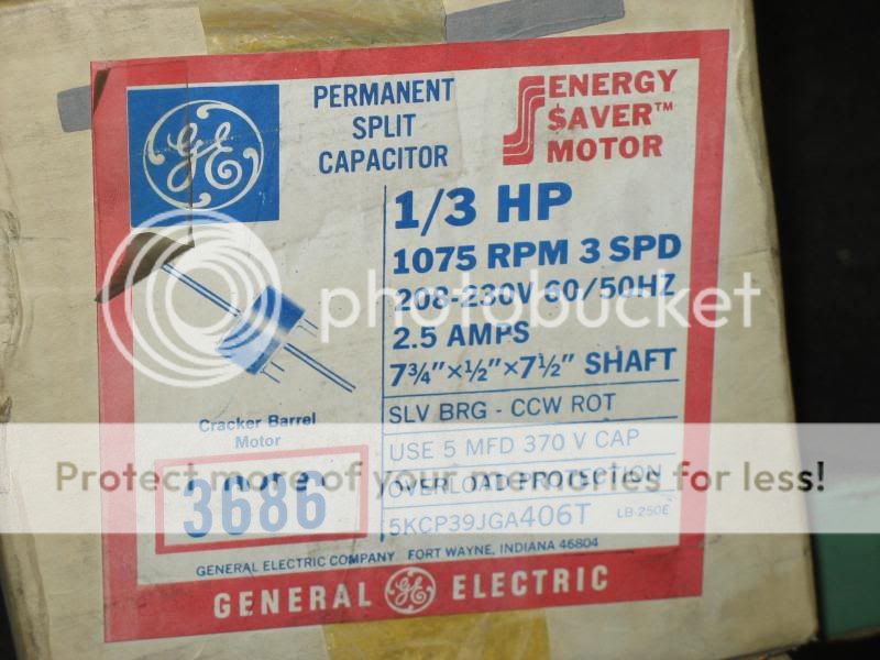 GE 3686 CRACKER BARREL MOTOR 1/3HP 220V 1075 RPM  