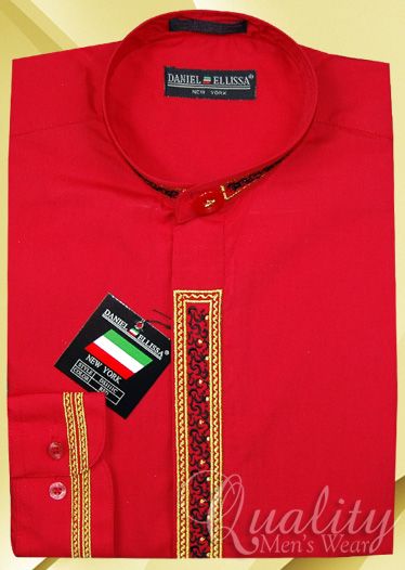 Daniel Ellissa Dress Shirt 19.5 36/37 Red Gold Clergy Collar Metallic 