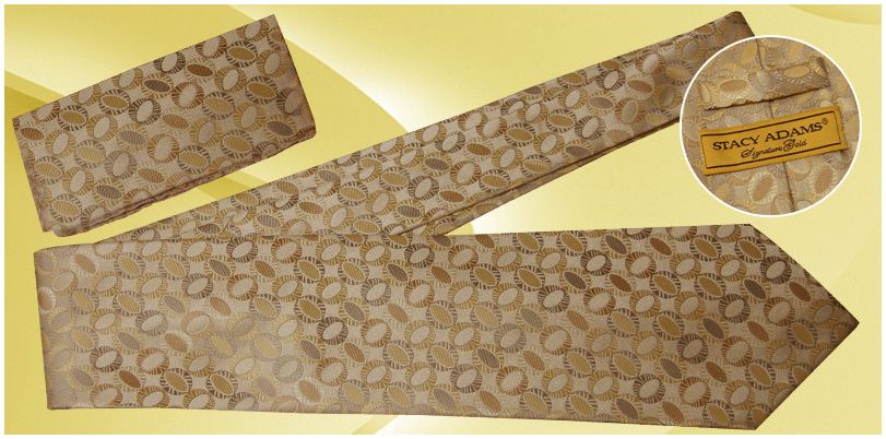 STACY ADAMS GOLD SIGNATURE TAN OVALS TIE HANDKERCHIEF  