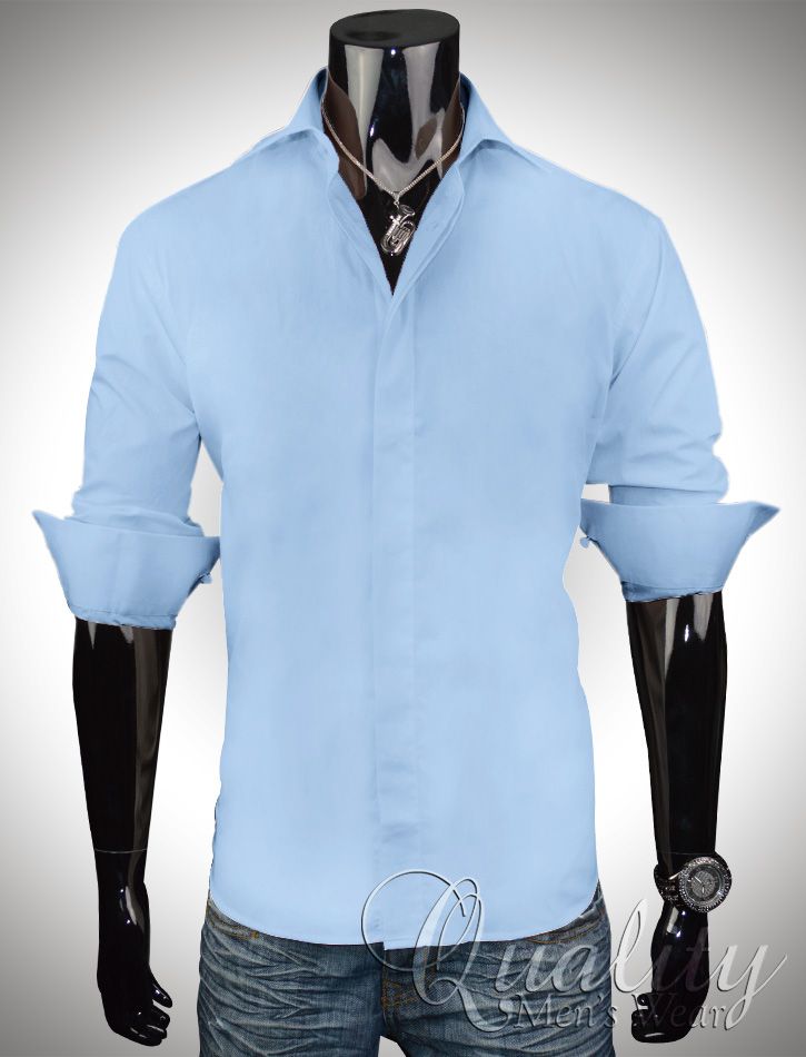 Steven Land Cutaway Collar 16 5 32 33 French Cuff Light Blue Dress Shirt Cotton