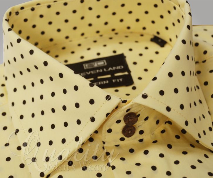 Steven Land 21 34/35 Yellow Black Polka Dot Dress Shirt French Cuff ...