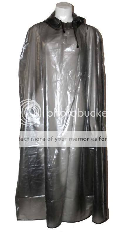 PVC Rain Cape Cloak Plastic Vinyl Clr Grey black Coat