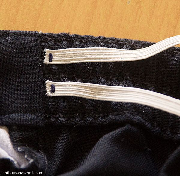 a thousand words: Adjusting waistbands of pants for smaller waists