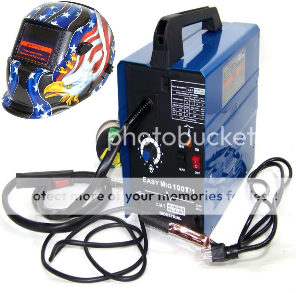 MIG 100 Welder Machine Flux Wire and Auto Dark Welding Grinding Helmet