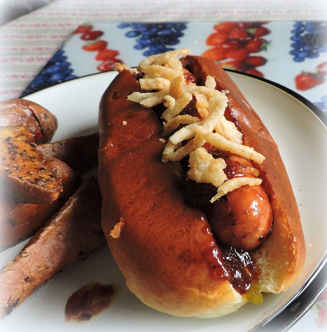 BBQ Bacon Dogs with Onion Strings