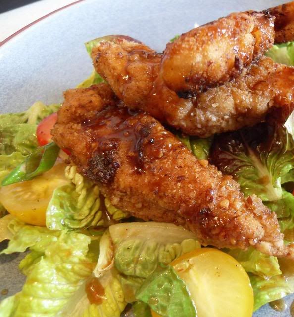 Pecan Crusted Chicken Tenders and Salad with Tangy Maple Dressing