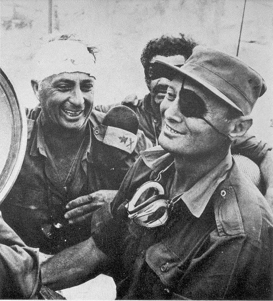 General Moshe Dayan and general Ariel Sharon during VISITING AN IDF OUTPOST ON THE WEST BANK OF THE CANAL photo 5.jpg