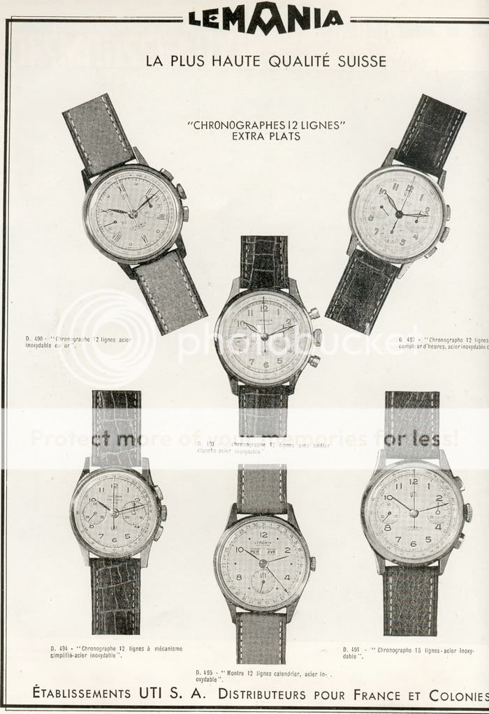 Publicité de 1951, chronographes et montres Lemania Lemania