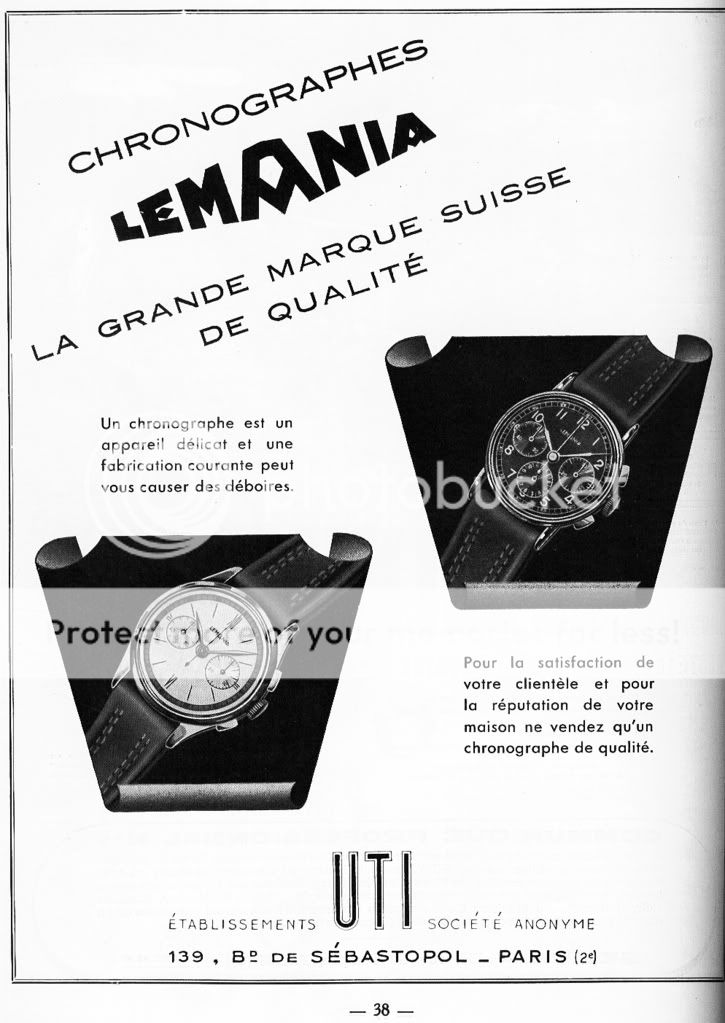 Publicité de 1951, chronographes et montres Lemania Lemania1950