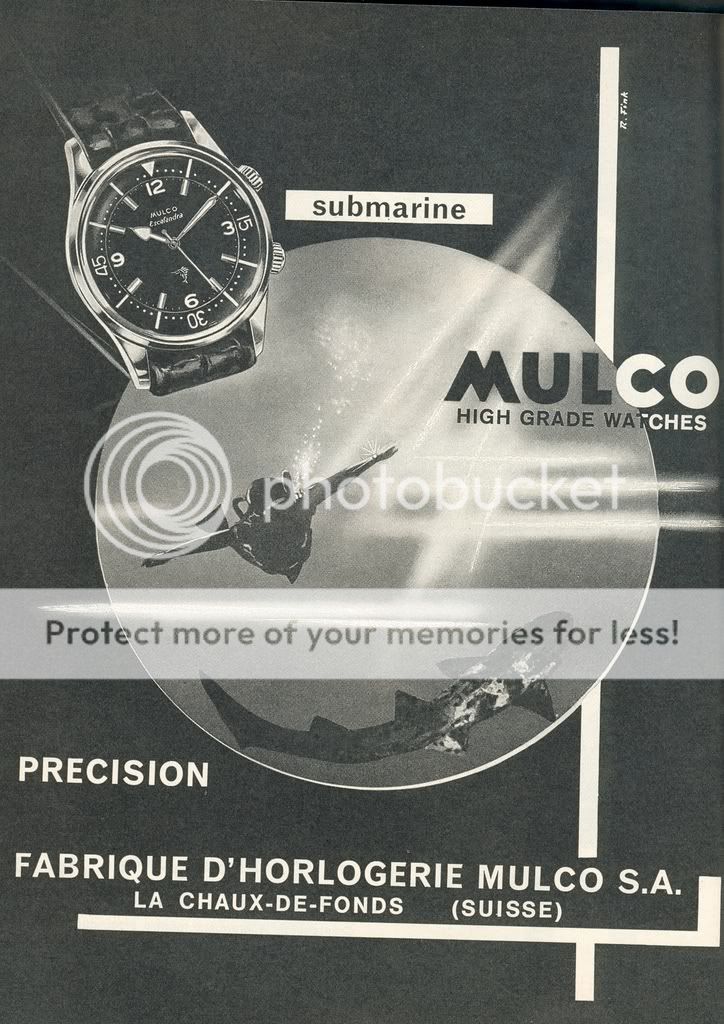 Belle pub 1962 pour une très belle montre Mulco Escafandra Mulcoesca
