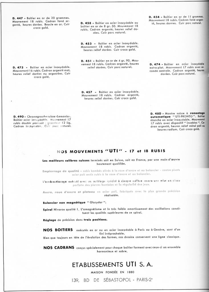 Publicité de 1951, chronographes et montres Lemania Uti2