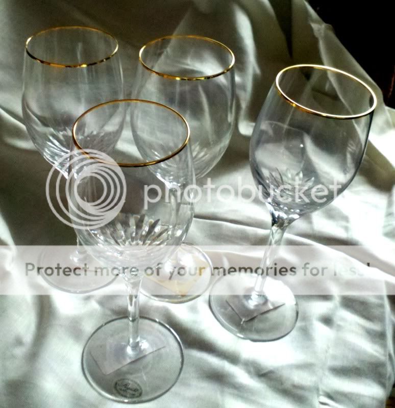 Set of 4 Rogaska Crystal Gold Rimmed Goblets 1990  