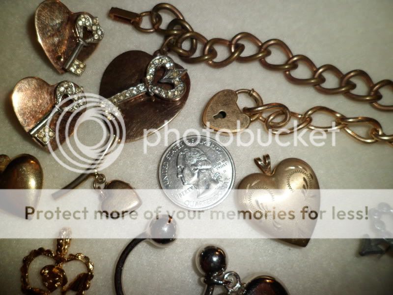 Lot Vtg Used Heart Locket Jewelry Plated Charm Bracelet Earrings Key 