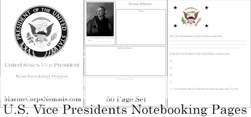 U.S. Vice Presidents Notebooking Pages