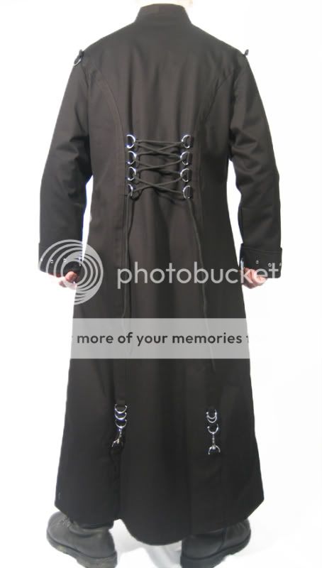Mens Dead Threads Trench Coat Cyber Punk Gothic Straps Rings