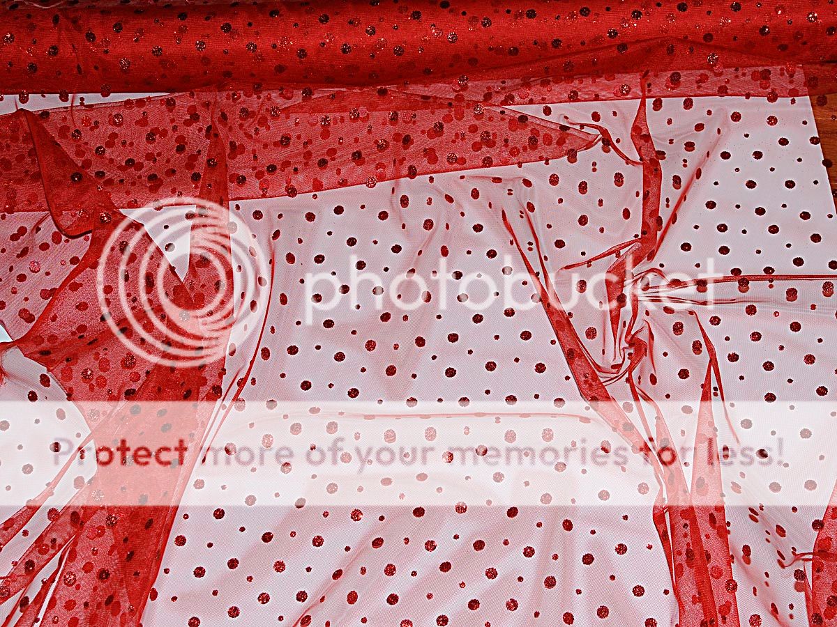 TULLE NETTING SHEER RED GLITTER DOTS 58 POLYESTER  