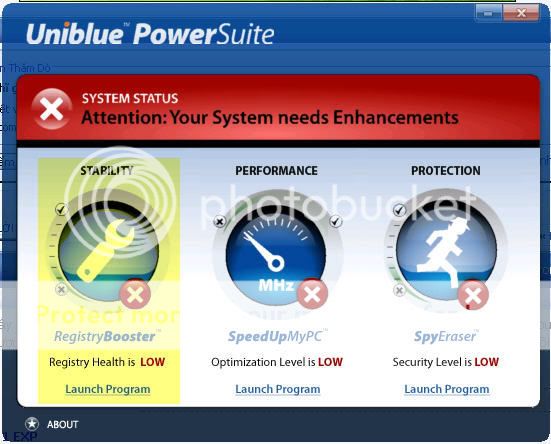 Giới thiệu & Hướng dẫn sử dụng phần mềm Uniblue PowerSuite (RegBooster, SpeedUpMyPC, SpyEraser) Registry