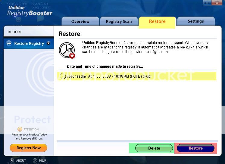 Giới thiệu & Hướng dẫn sử dụng phần mềm Uniblue PowerSuite (RegBooster, SpeedUpMyPC, SpyEraser) Restore