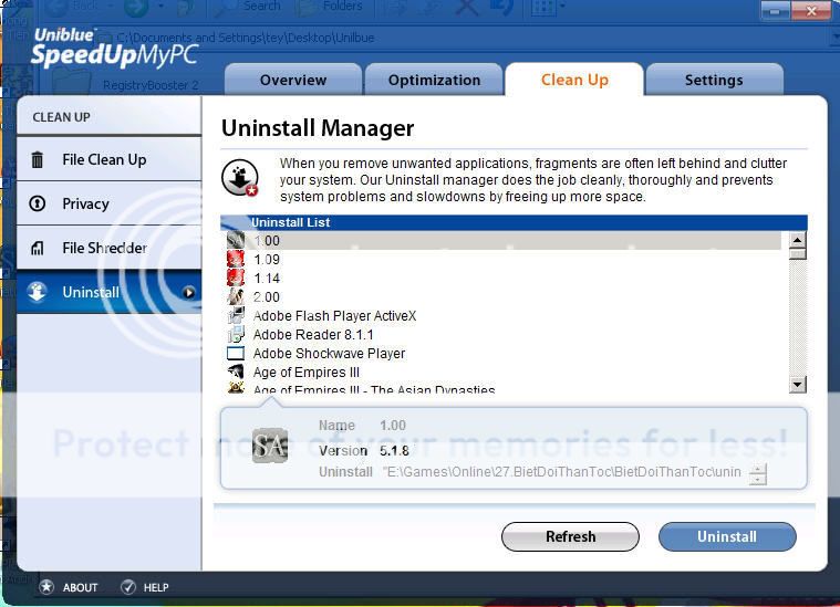 Giới thiệu & Hướng dẫn sử dụng phần mềm Uniblue PowerSuite (RegBooster, SpeedUpMyPC, SpyEraser) Uninstad