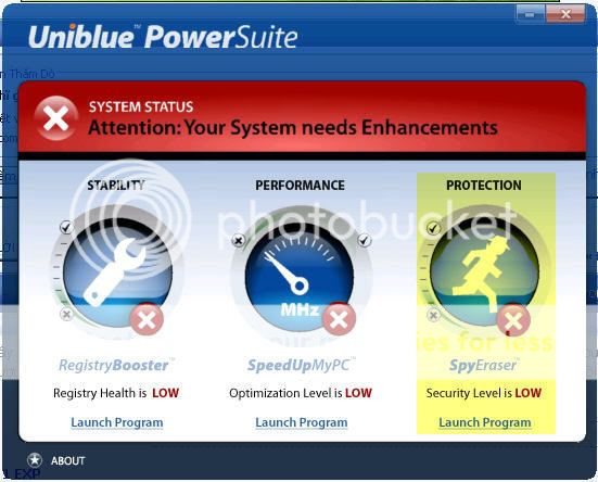 Giới thiệu & Hướng dẫn sử dụng phần mềm Uniblue PowerSuite (RegBooster, SpeedUpMyPC, SpyEraser) Spy