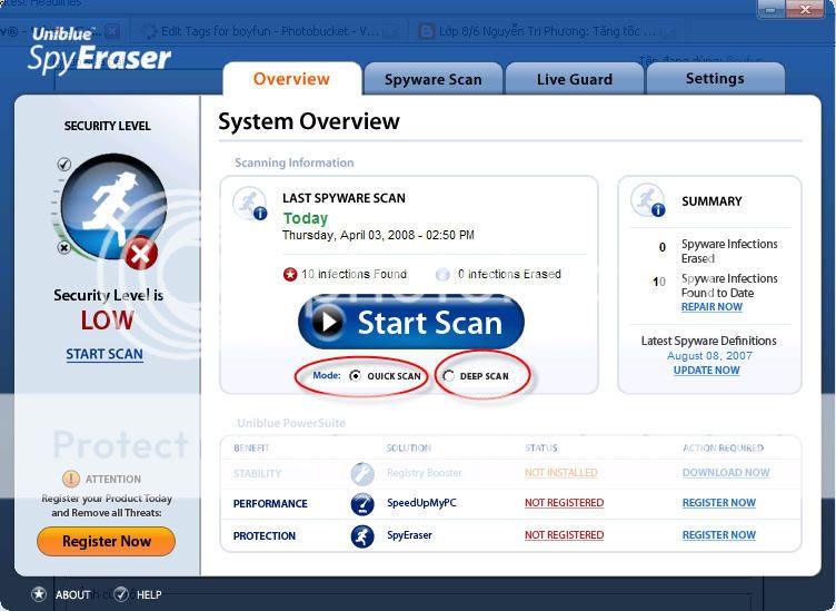 Giới thiệu & Hướng dẫn sử dụng phần mềm Uniblue PowerSuite (RegBooster, SpeedUpMyPC, SpyEraser) Quickdeep