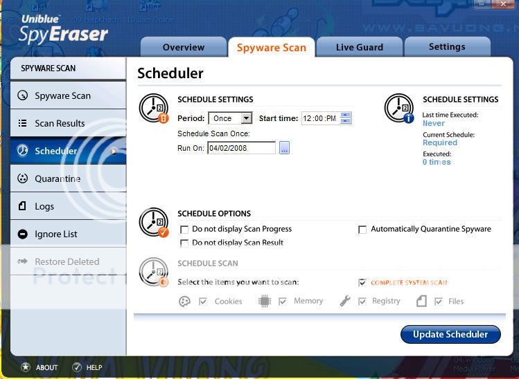Giới thiệu & Hướng dẫn sử dụng phần mềm Uniblue PowerSuite (RegBooster, SpeedUpMyPC, SpyEraser) Scheduler