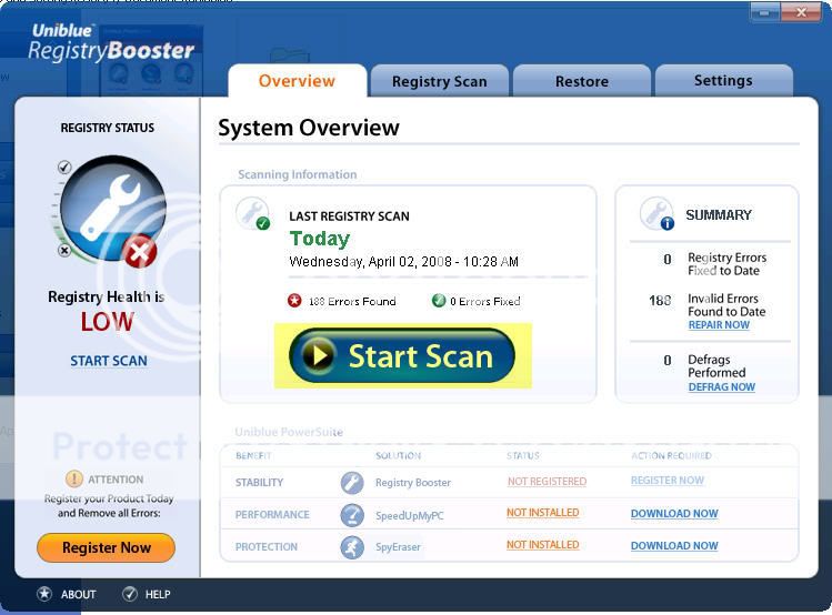 Giới thiệu & Hướng dẫn sử dụng phần mềm Uniblue PowerSuite (RegBooster, SpeedUpMyPC, SpyEraser) Startsan
