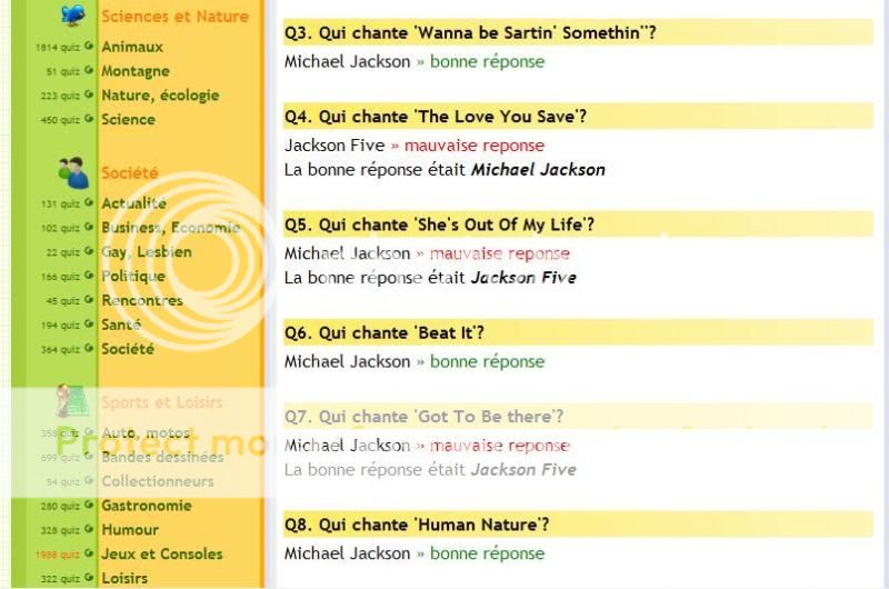 Quizz divers sur MJ Quiz