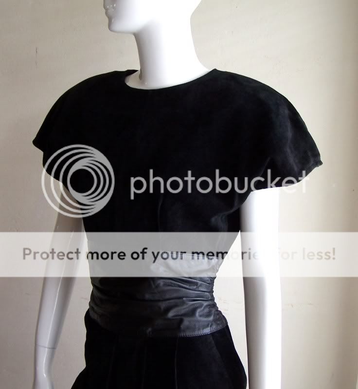 AMAZING Morgan Taylor dress LEATHER vintage suede black cinched waist 