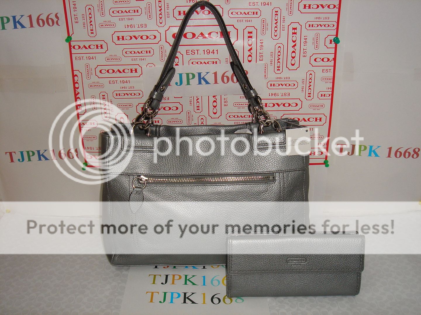   NWT COACH~Silver~Penelope Leather Carryall Purse16531+Checkbook Wallet