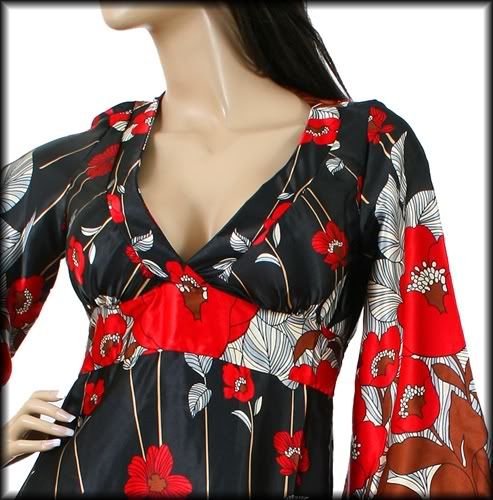 New Red Silky Kimono Sleeve Tie Back Dress Casual Evening Career L 
