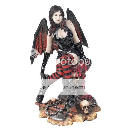 Sexy Goth Temptress on Skull Throne Sculpture Vampire Winged Dark