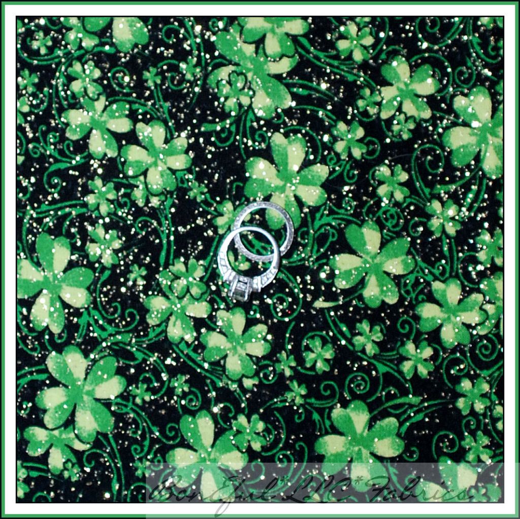 BonEful Fabric FQ Joann Shamrock Black Gold Green 4H Glitter Swirl 4