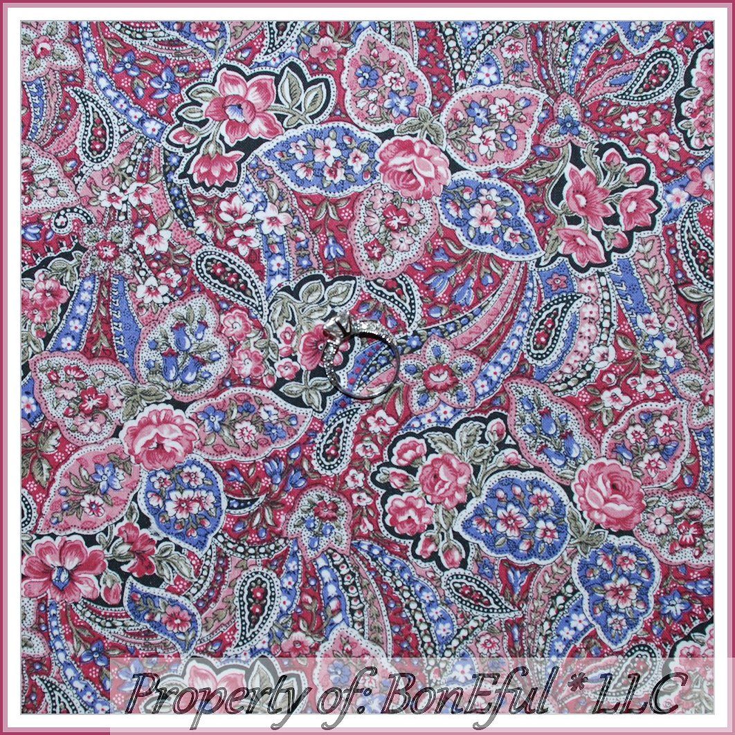 BonEful Fabric FQ Cotton Quilt VTG Peter Pan Pink Purple Calico Paisley ...
