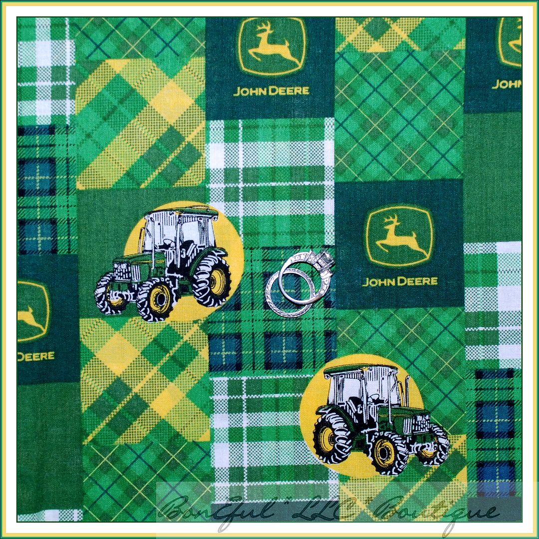 BonEful Fabric FQ John Deere Plaid Quilt Square Block Tractor Blue ...