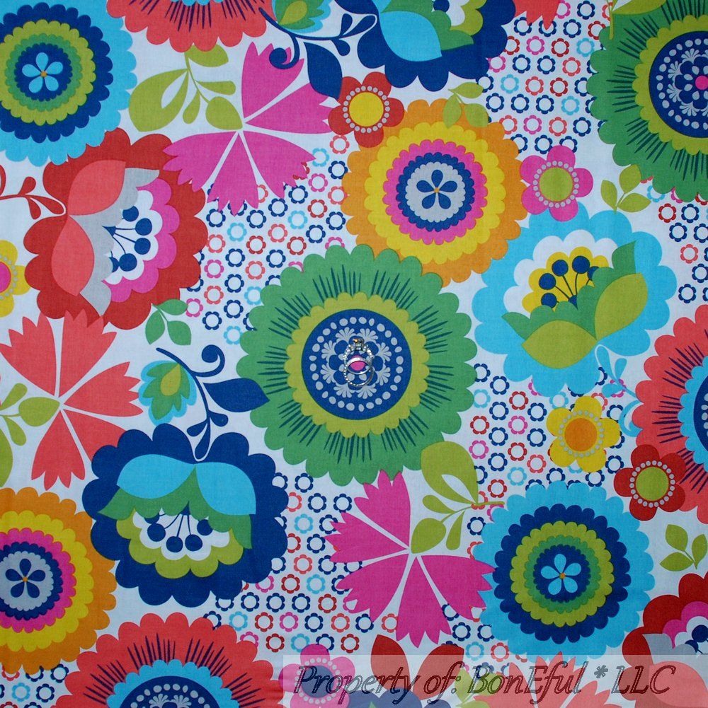 BonEful Fabric FQ Cotton Quilt Rainbow Large Flower Retro Hippie Groovy ...