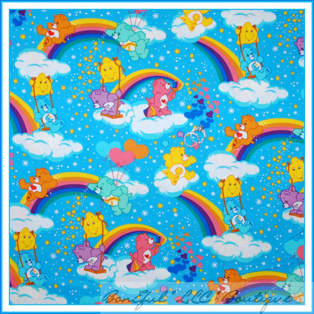 BonEful Fabric FQ Care Bear Teddy Rainbow Cotton Quilt Baby Girl Star RARE Retro
