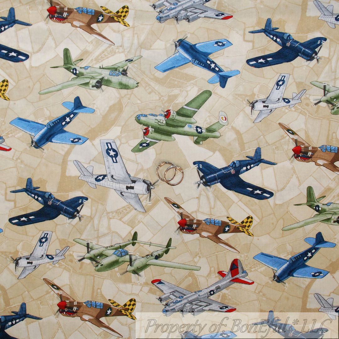 BonEful FABRIC FQ Cotton Quilt Brown Map USA Military Jet Air Force Air ...