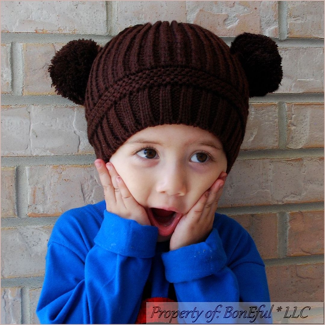 BonEful RTS New Boutique Infant 3 9 M Knit Brown Unisex Winter Baby Hat Boy Girl