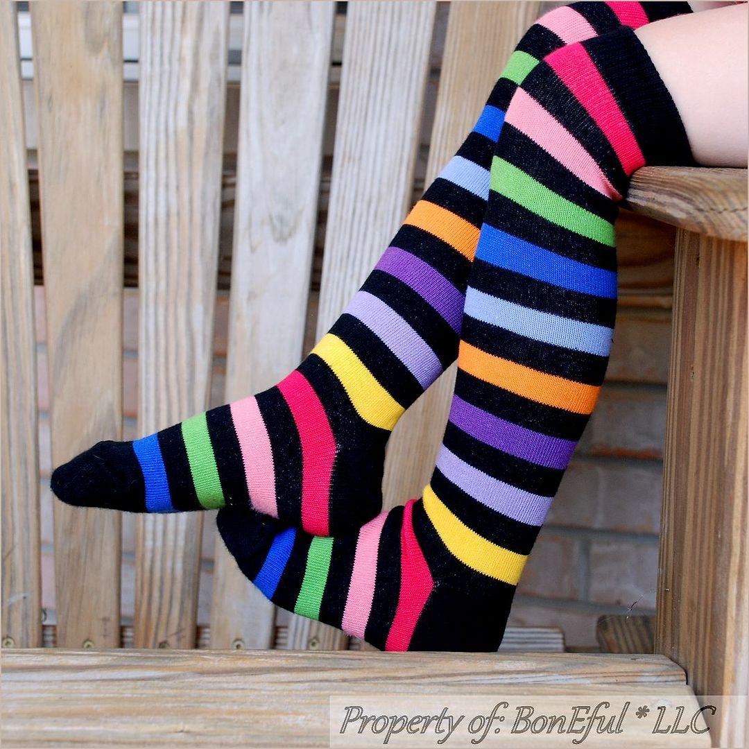 BonEful Boutique RTS NEW Cotton Knit GIRL KNEE High SOCKS S Rainbow ...