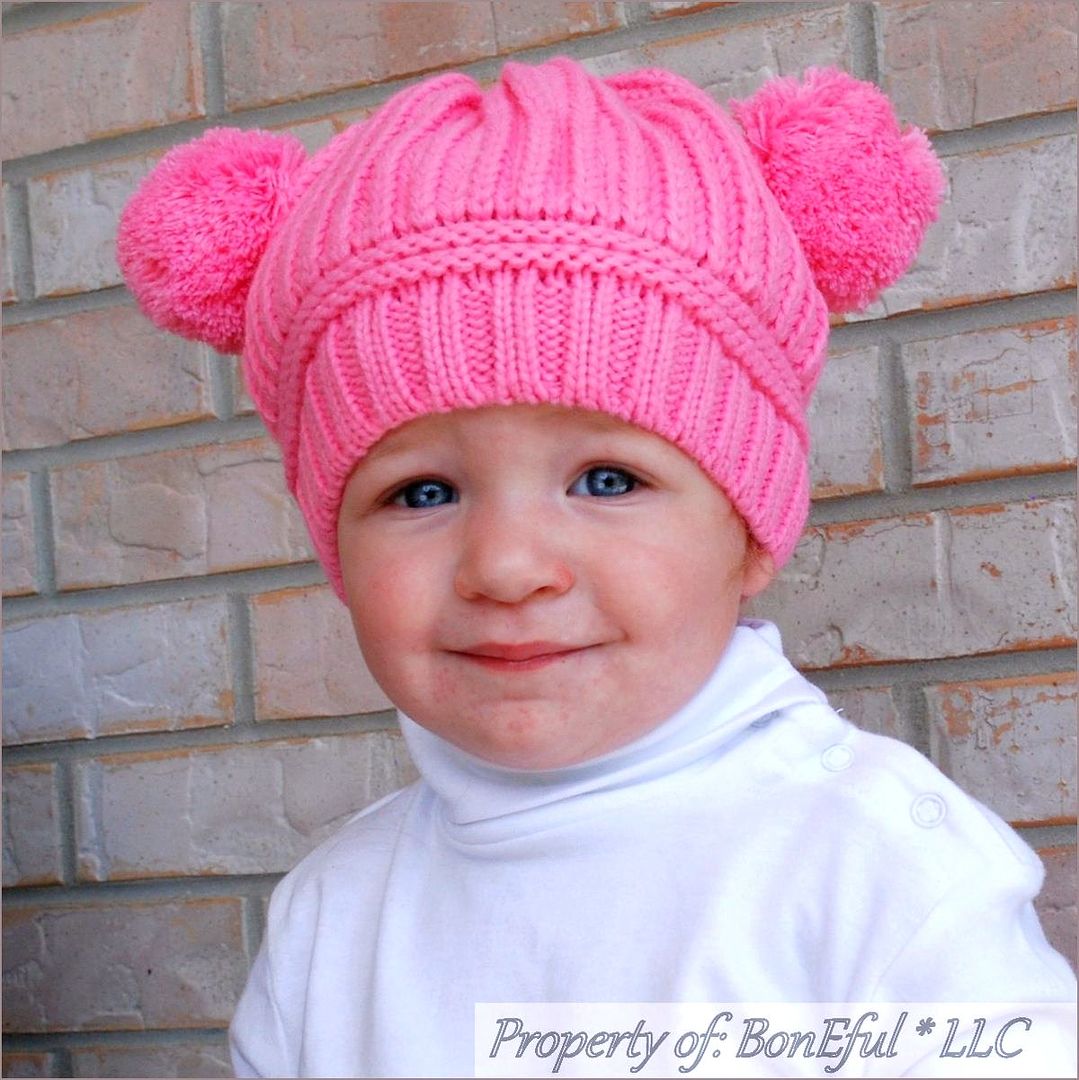 BonEful RTS New Boutique Crochet Knit Pink Baby Girl Pom Winter Hat 9 18 24 M 2