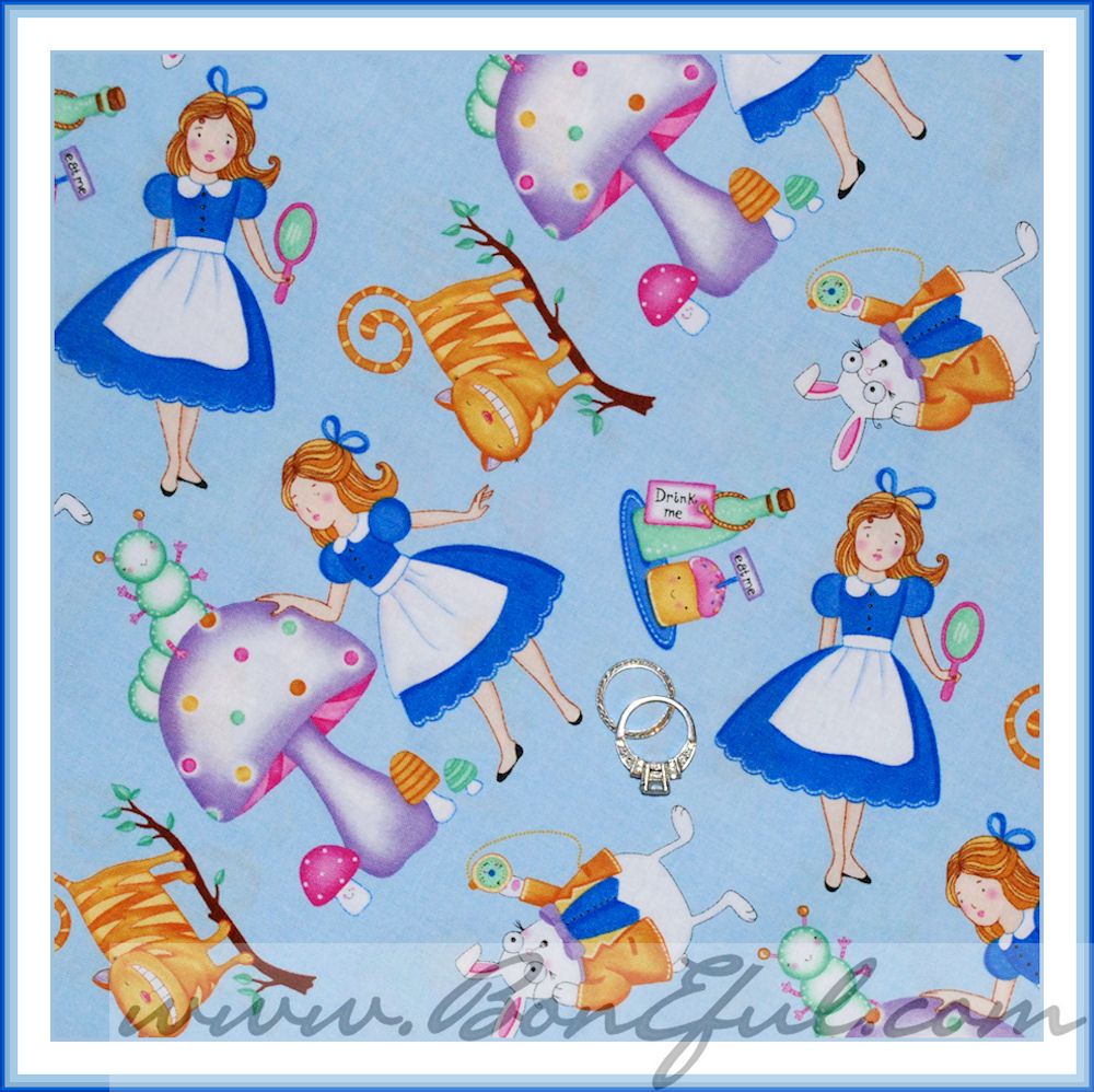 BOOAK Fabric Alice in Wonderland Dress Disney Mushroom Cat Blue Pink 