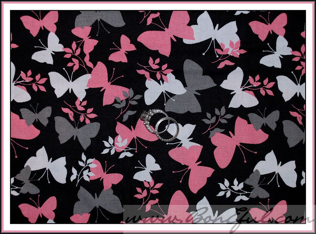 BOOAK Fabric Pink Gray B&W Black White Butterfly Breast Cancer Cotton 