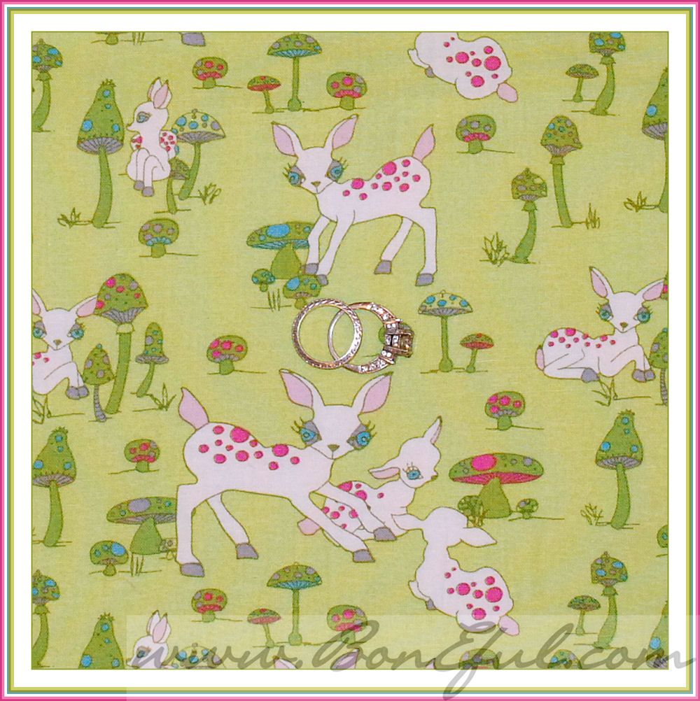 BOOAK Fabric Michael Miller BITE ME Flower Daisy Lime Green Red Apple 