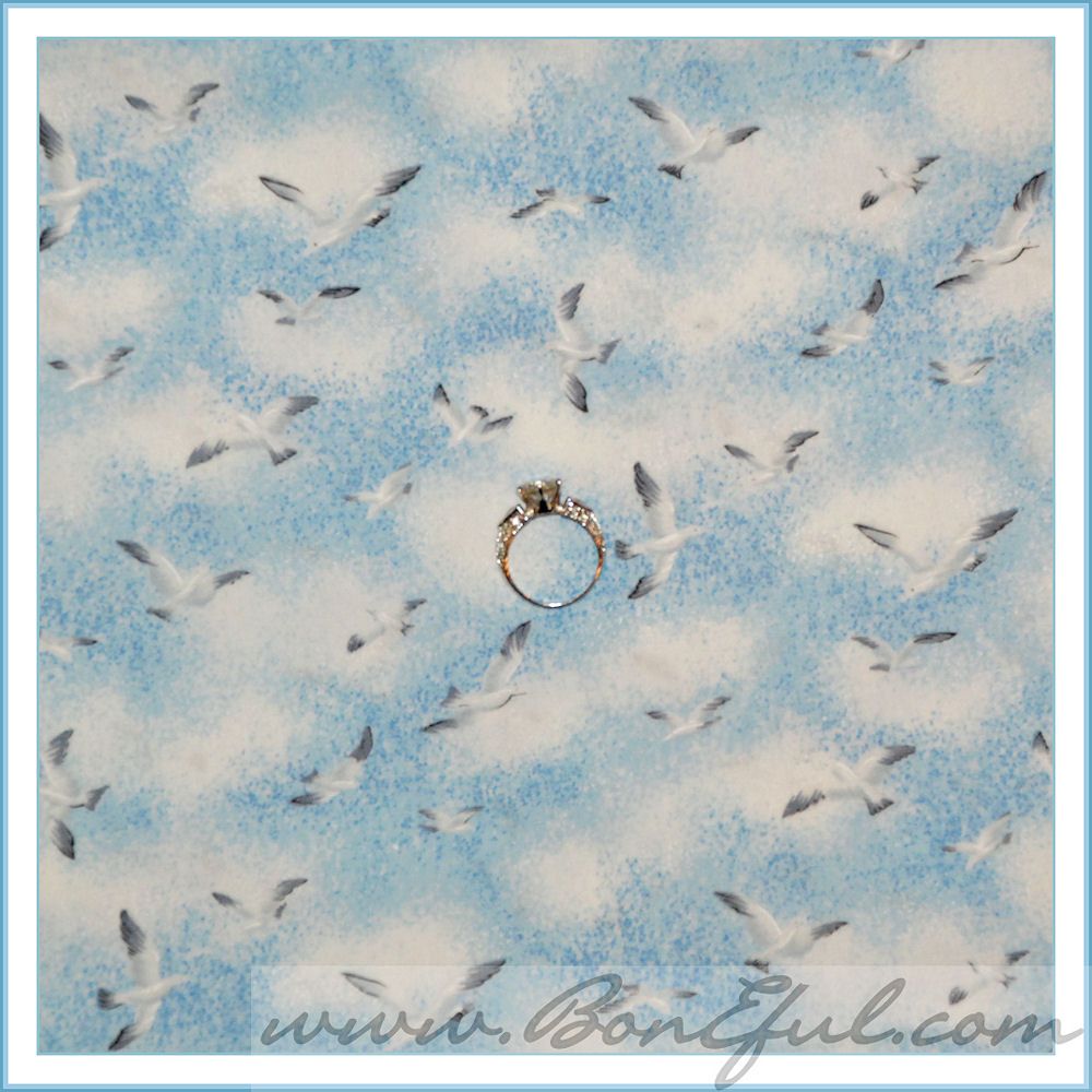 BOOAK Fabric P&B Bird Seagull Beach Coast Line Sky Cloud White Blue 