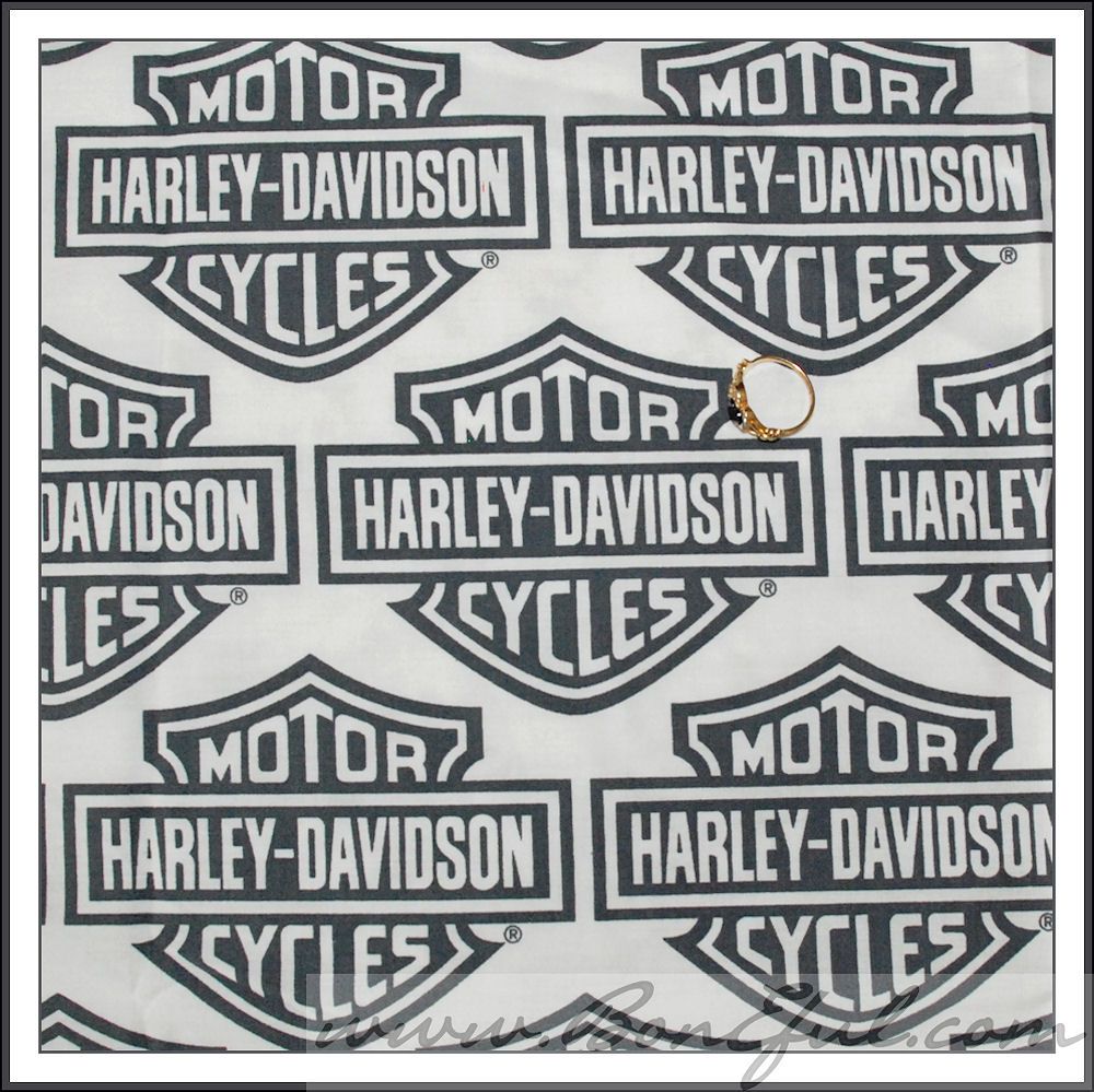 BOOAK Fabric Harley Davidson Logo Motorcycle B&W White Black Craft 