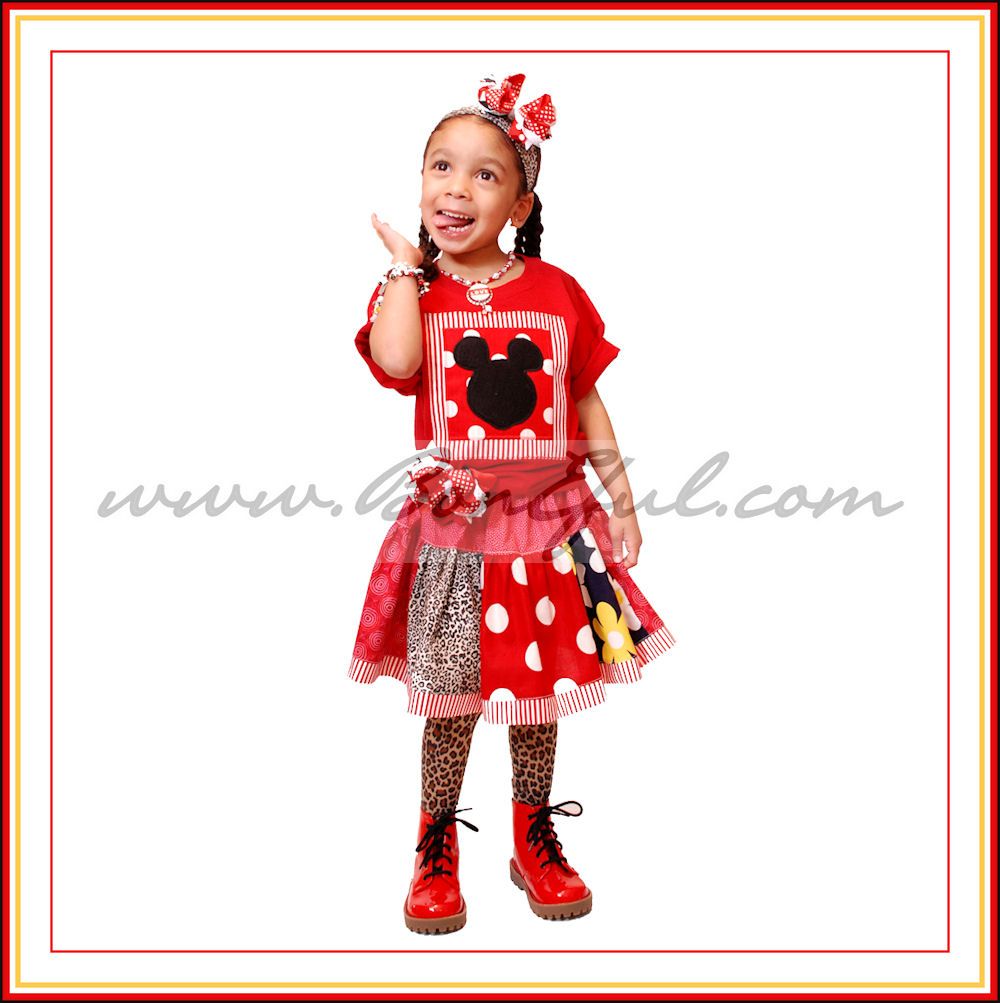 BOOAK Boutique Disney 4 Girl CUSTOM SET Outfit Minnie Mouse SKIRT 
