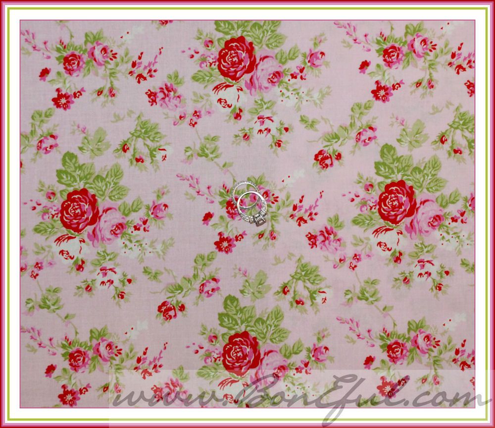 BOOAK Fabric Tanya Whelan Darla ROSE Petite Garden Flower Pink Red 