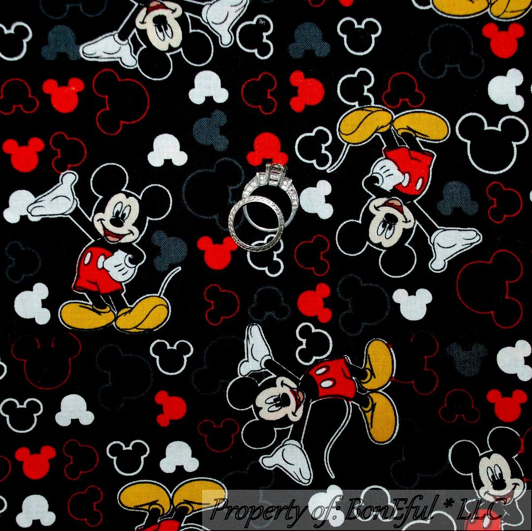 BonEful FABRIC FQ Cotton Quilt Black Red B&W Yellow Disney Mickey Mouse ...