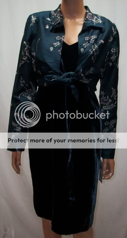   Buchman Silk Dress Bolero Jacket Set Midnight Blue Flower SZ 4  